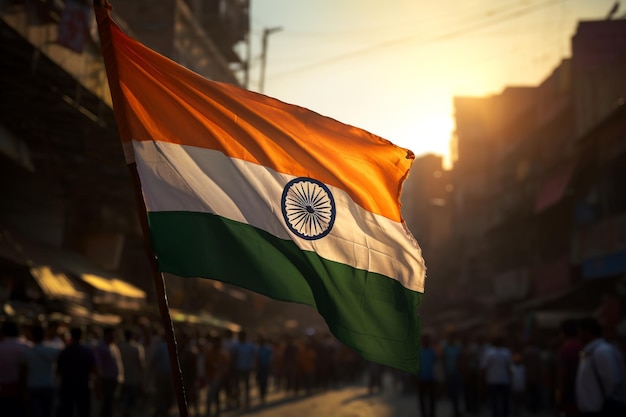 India Día de la República entrada en vigor de la Constitución colores naranja blanco verde azul bandera patriotismo república democrática soberana histórica y cultural estandarte copia espacio tarjeta de felicitación