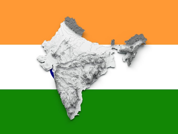 Foto india mapa blanco relieve sombreado mapa de altura de color en el fondo de la bandera ilustración 3d