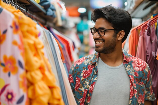 Foto indian man shopping in the indian shop bokeh style background