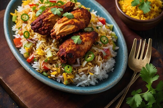 Indian Tandoori Chicken Fried Rice com Raita