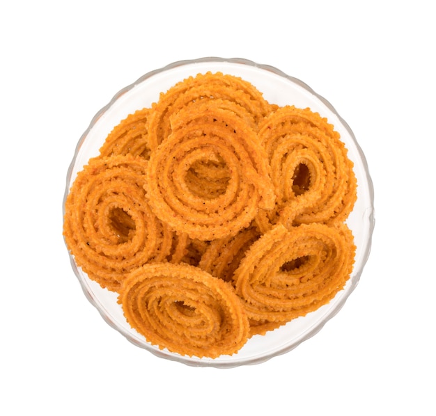 Indian Traditional Snack Chakli, um lanche frito crocante em forma de espiral
