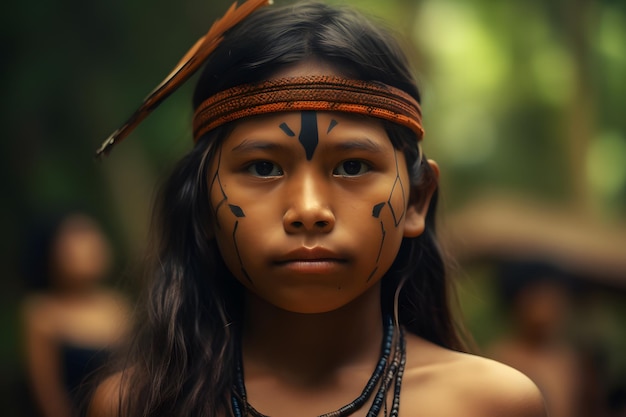 Indianer aus dem brasilianischen Amazonas der ethnischen Gruppe Dessana Neuralnetzwerk KI generiert
