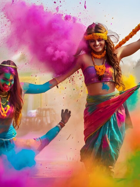 Foto indianer fetival happy holi hintergrund ai generiert