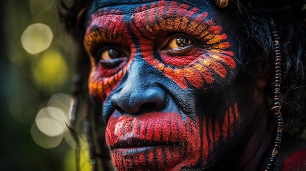 Indianer vom Stamm mit Federkopfschmuck Indianer blickt in die Kamera generative KI