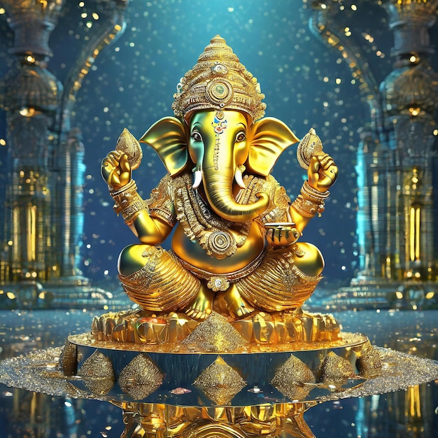 indiano lorad ganesh dourado preto vermelho 3d dourado poses completas