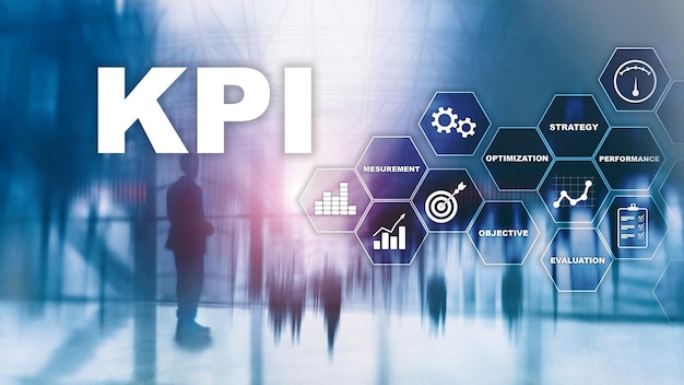 Indicador clave de rendimiento KPI Concepto de negocio y tecnología Exposición múltiple medios mixtos Concepto financiero sobre fondo borroso