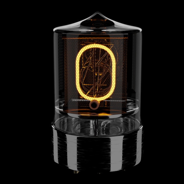 Indicador de tubo Nixie, número 0. Estilo retrô. Ilustração 3D renderizada.