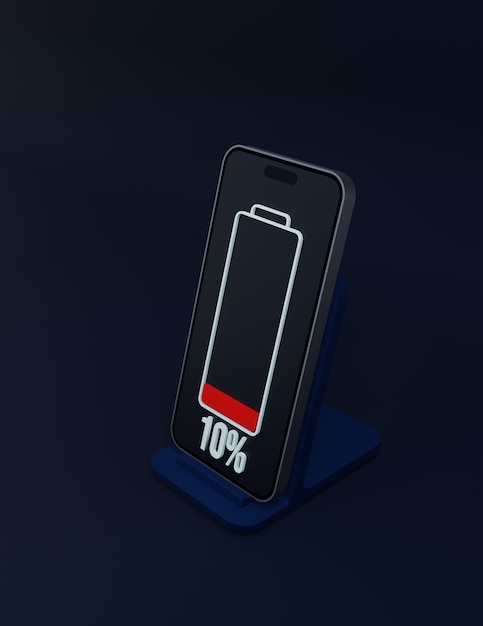 Indicador de porcentaje de carga de batería de teléfono inteligente inalámbrico Símbolo 10 Porcentaje Ilustración 3D