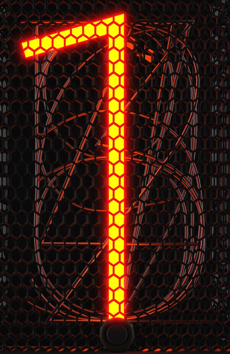 Foto indicador de tubo nixie, primer plano del indicador de descarga de gas de la lámpara. número uno de retro. representación 3d.