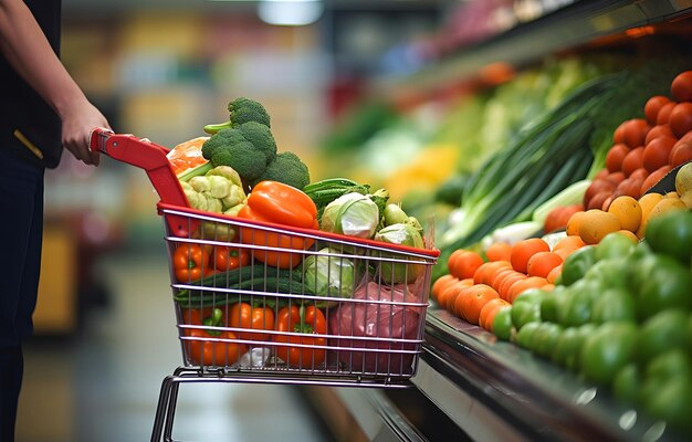 Foto Índice de preços do cliente compras do cliente no supermercado com carrinho