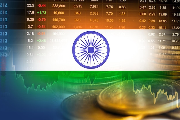 Indien mit Flagge Börse Finanzen Wirtschaft Trenddiagramm digitale Technologie