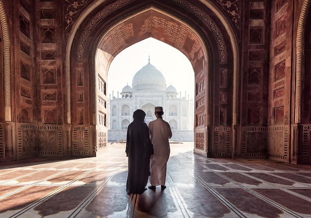 Indien. Taj Mahal indischer Palast. Islamische Architektur Tür zur Moschee