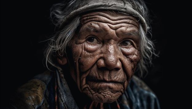 Indigene Kultur Alterungsprozess Porträts von runzelnden Senioren in traditioneller Kleidung, erzeugt durch künstliche Intelligenz