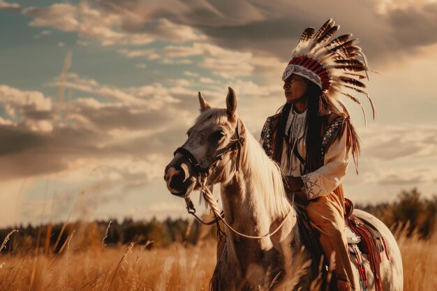 Foto indio rojo sentado en su caballo