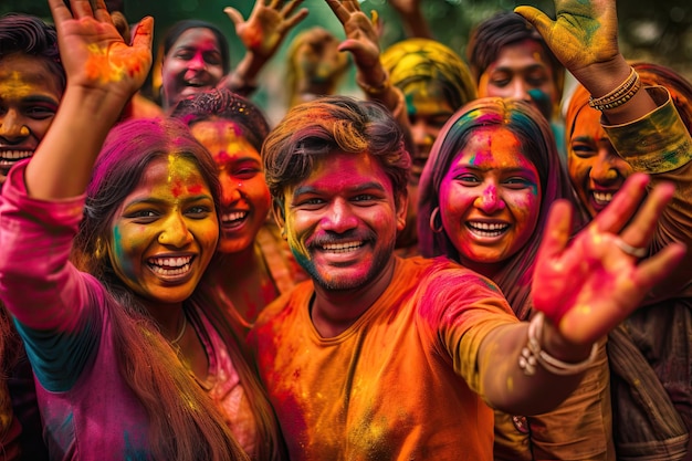 Los indios felices celebran el colorido festival de Holi en la India Generative Ai