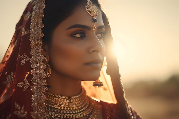 Indische Braut Mädchen asiatisches Kleid Generieren Sie Ai