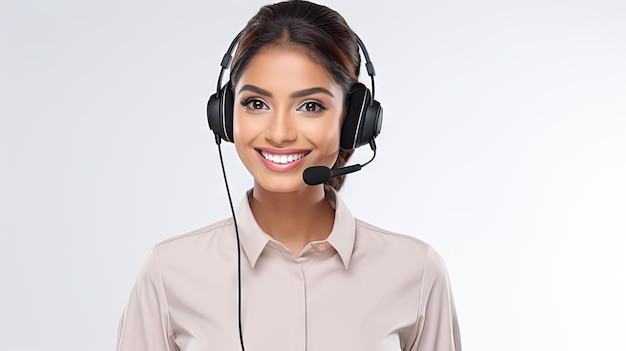 Indische Call-Service-Frau mit weißem Hintergrund
