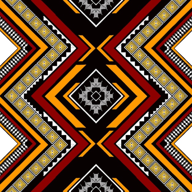 Indische ethnische Stammesstoffmuster mit einem auffallenden Mandala-Design auf rotem Hintergrund