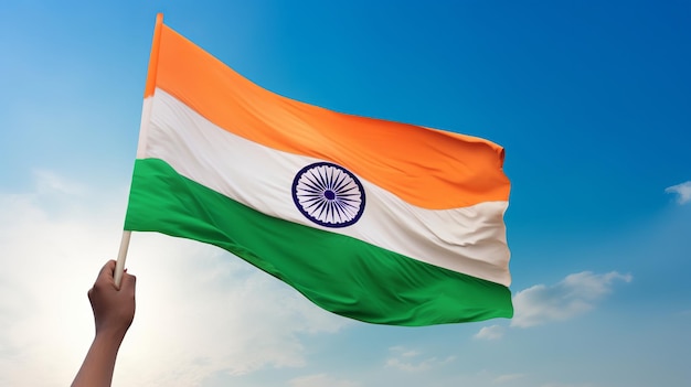Indische Flagge in der Hand zum Unabhängigkeitstag Indiens generative KI