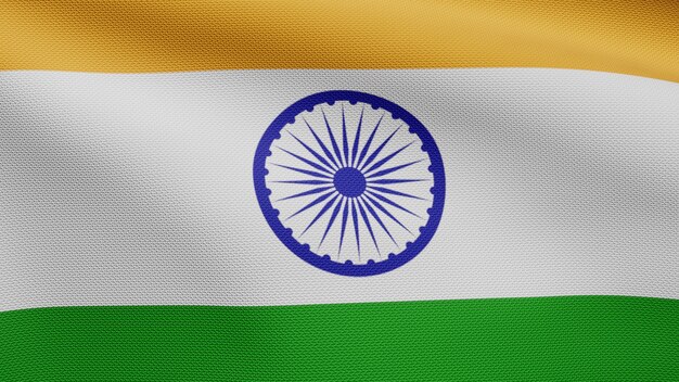 Indische Flagge von Tiranga weht im Wind. Nahaufnahme von Indien Banner weht, weiche und glatte Seide. Stoff Textur Fähnrich Hintergrund. Verwenden Sie es für das Konzept für Nationalfeiertage und Länderanlässe.