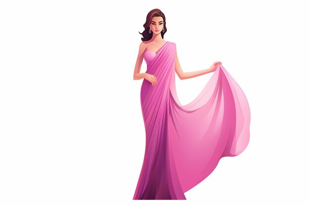 Foto indische frau in pinker saree flache design-vektor-illustration auf isoliertem hintergrund