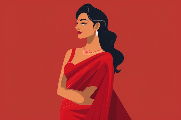 Indische Frau in roter Saree Vektorillustration isoliert auf weißem Hintergrund flaches Design