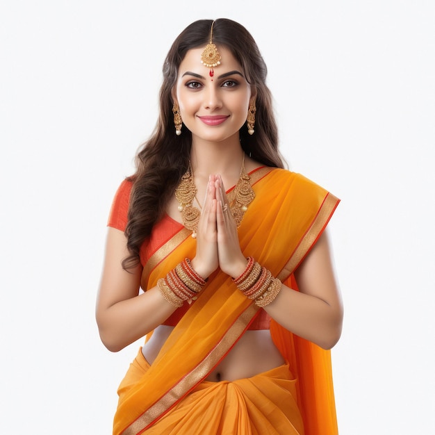 Indische Frau macht eine Namaste oder eine Willkommensgest