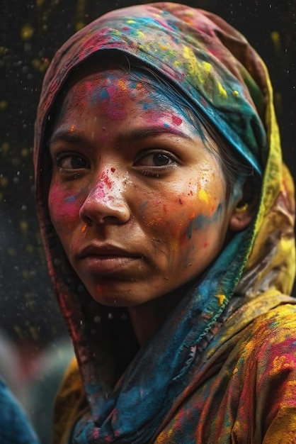 Foto indische frau nahaufnahme porträt mit bunter farbe