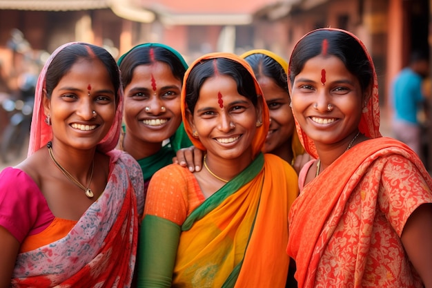 Foto indische frauen in traditionellen kleidern lächeln, während sie ein selfie machen