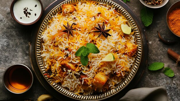 Foto indische küche biryani extreme nahaufnahme von oben