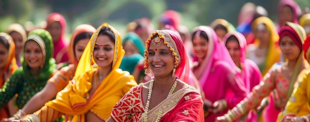 indische Sikh-Frauen feiern Vaisakhi fröhlich