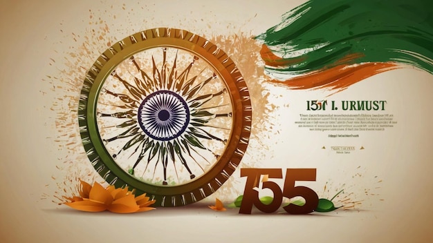 Indische Unabhängigkeitstag-Feierlichkeiten mit stilvollem Text 15. August-Text und Ashoka-Rad