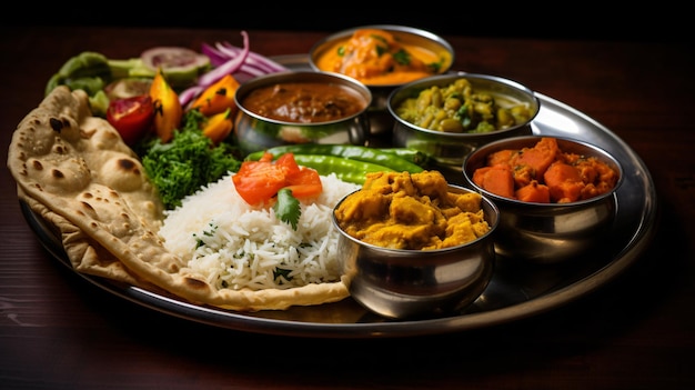 Foto indische veg thali-food-teller mit selektiver konzentration