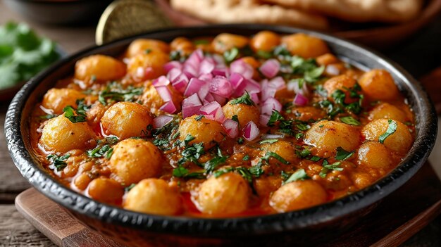 Indischer Chole Bhature wird heiß in einem Restaurant in Delhi serviert