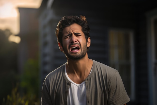 Indischer junger Mann weint wie ein Baby