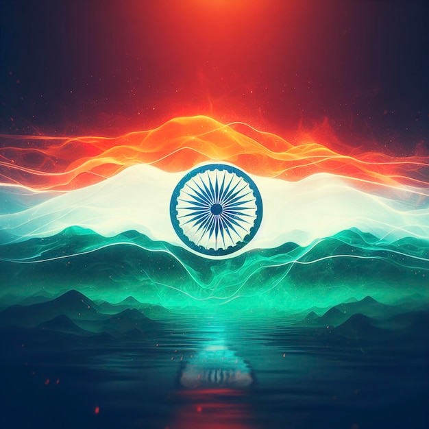 Indischer Unabhängigkeitstag mit Feuerwerk und Drei-Farben-Flagge