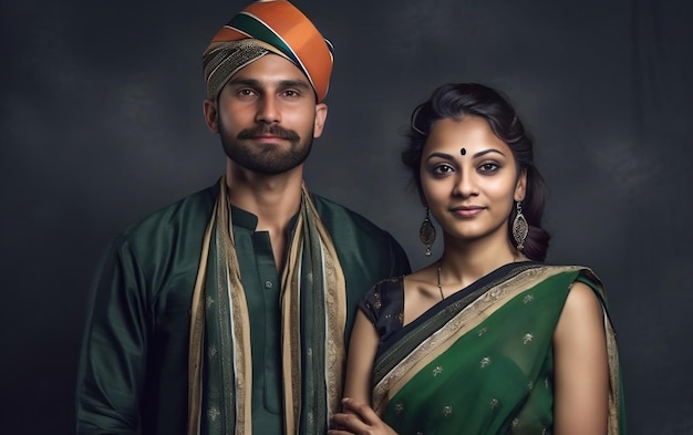 Indischer Unabhängigkeitstag Paar aus verschiedenen Religionen Porträtstudio