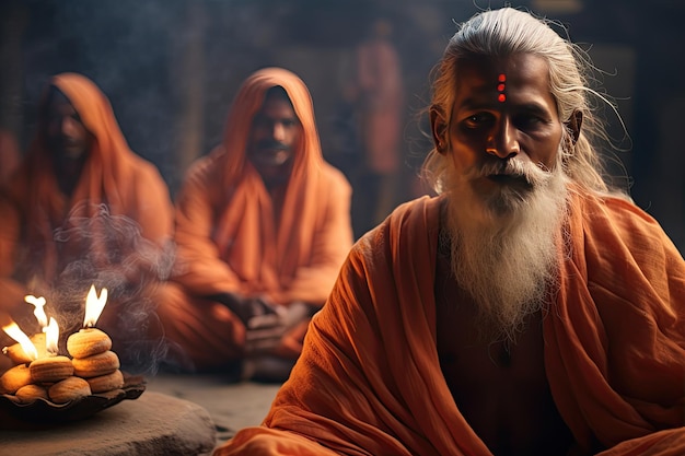 Foto indischer yogi in meditation, spirituelle verbindung inmitten der ruhigen schönheit indiens, erzeugt mit ki