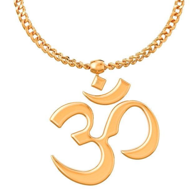 Foto indisches dharma-symbol auf goldener kette 3d-rendering