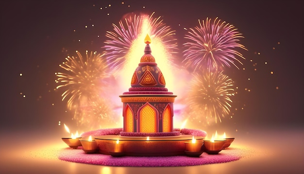 Foto indisches diwali-festival mit feuerwerk und lichtern