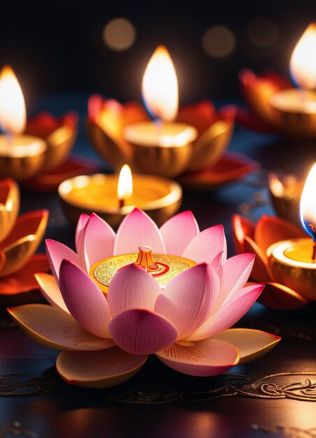 Foto indisches diwali lotus diya festival poster
