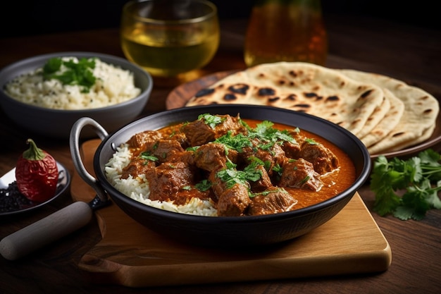 INDISCHES ESSEN Schweinefleisch-Curry Rogan Josh mit Reis