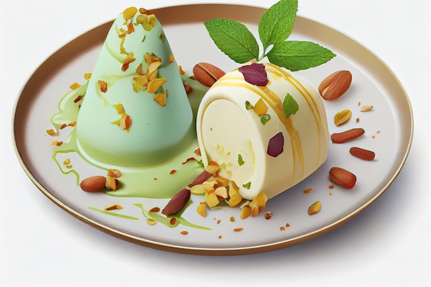 Indisches Kulfi-Dessert-Eis mit Safran-Minz-Nüssen Generative Ai