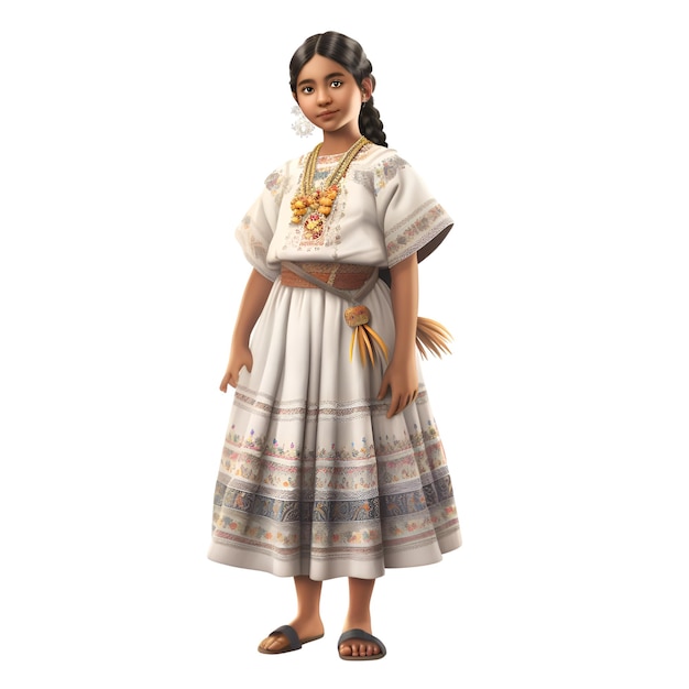 Indisches Mädchen in traditioneller Tracht isoliert auf weißem Hintergrund 3D-Illustration