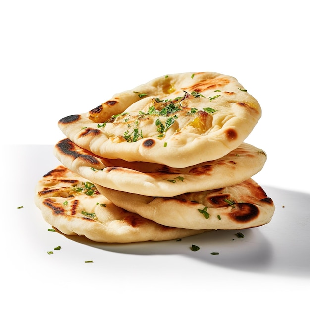 Indisches Nannbrot mit Knoblauch und Butter Pita-Brot auf weißem Hintergrund