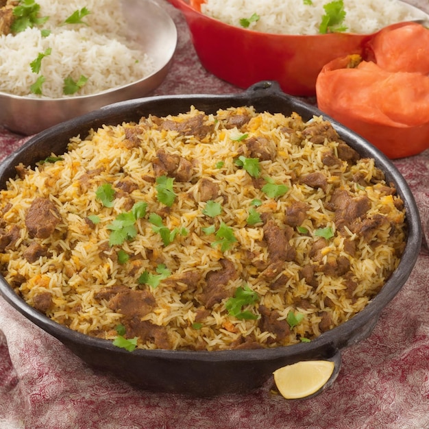 Indisches Schaffleisch ohne Knochen Biryani Foto Ai generiert