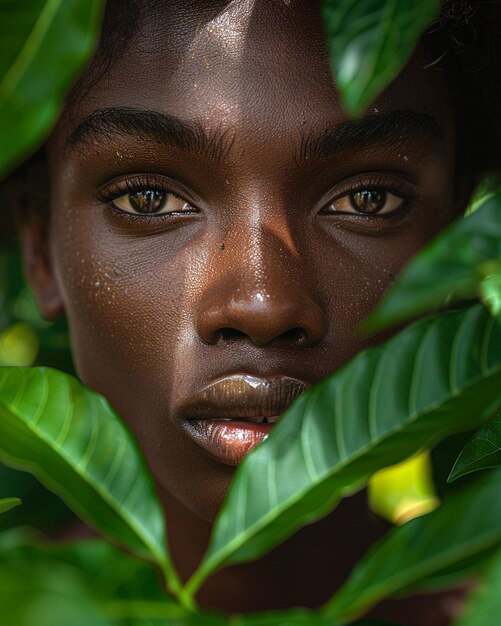 Un individuo negro con un trasfondo de moda ecológica