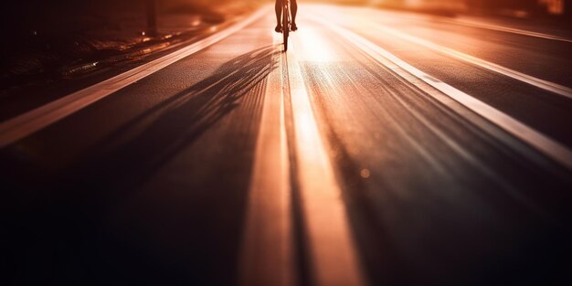 un individuo paseando por una calle de la ciudad mientras se pone el sol