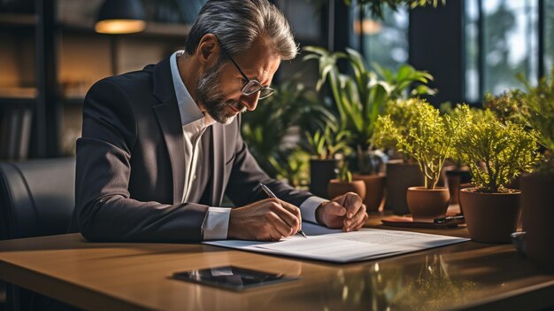 Un individuo próspero que informa sobre el crecimiento de las ventas y los objetivos corporativos