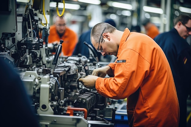 Individuos calificados que operan varias máquinas en una fábrica o industrial.